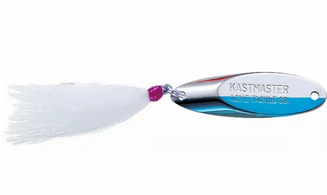 Acme Kastmaster Spoon - 1-3/4" 1/4 oz Chrome & Neon Blue with White Bucktail