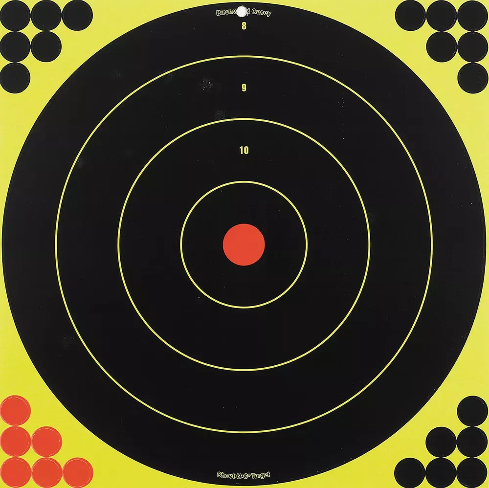 Birchwood Casey 34185 Shoot-N-CSelf-Adhesive Paper Air Rifle/Centerfire Rifle/Rimfire Rifle Black/Yellow 200+ yds 17.25" Bullseye Includes Pasters 5 Pack