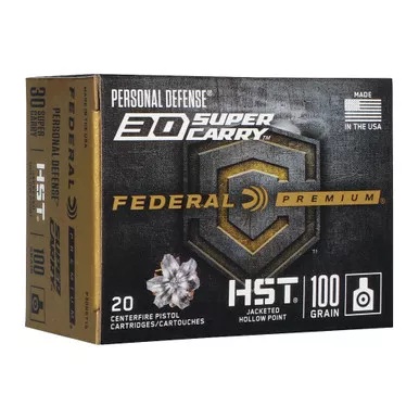 Federal Premium, HST, 30 Super Carry, 100 Grain, Jacketed Hollow Point, 20 Round Box P30HST1S