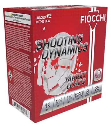 Fiocchi Shooting Dynamics 12 Gauge Ammo 2-3/4" #8 Shot 1-1/8 oz Box of 25