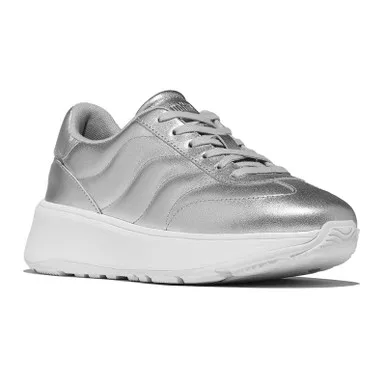 FITFLOP Women's F-Mode T-Toe Wave Metallic Silver Leather Sneakers (E2E-011)