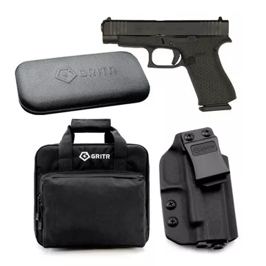 GLOCK G48 9mm 4.17in 10rd Honeycomb Stipple Semi-Automatic Pistol with GRITR IWB Kydex Left Hand Gun Holster, GRITR Multi-Caliber Universal Gun Cleaning Kit and GRITR Soft Pistol Case