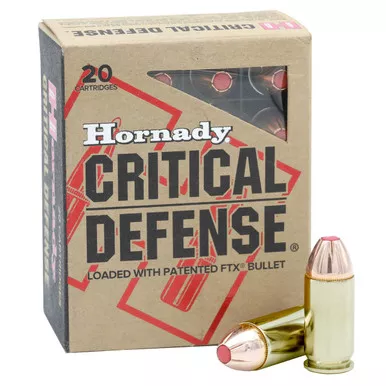 Hornady Critical Defense Ammo .45 ACP 185gr FTX 20/Box (Nickel-Plated Cases)