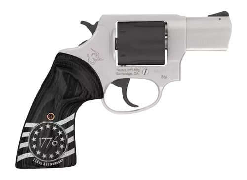 Taurus 856 Handgun .38 Spl 6rds 2 Barrel Stainless Steel Frame/Black Cylinder 1776 Custom Grips