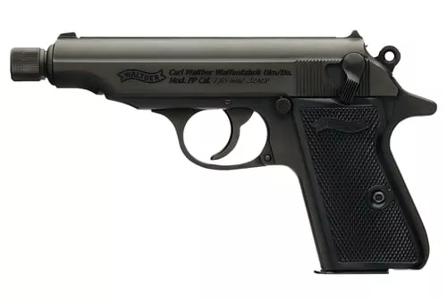 WALTHER PP SD 32ACP BLACK 8RD THREADED BARREL BLACK GRIPS!